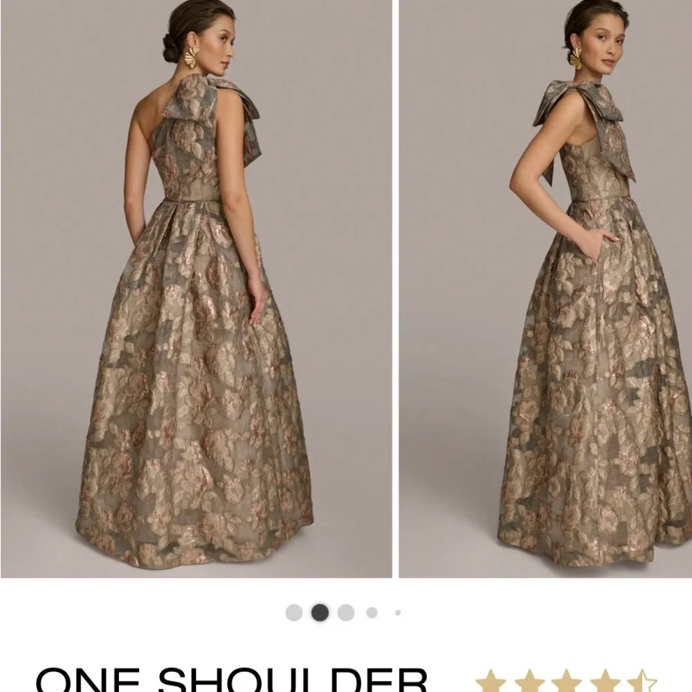 Donna Karan Metallic Floral One-Shoulder Gown - Picture 2 of 9